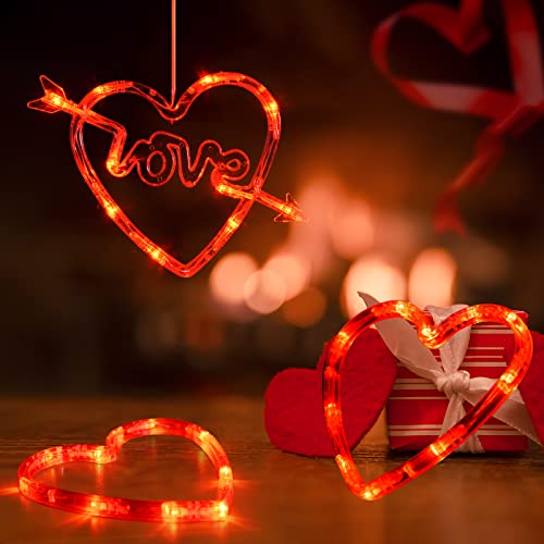 Lolstar Valentine's Day Window Lights, 3 Pack Red Heart-Shaped With Suction Cup Hanging Valentines String Lights, Battery Operated Indoor Romantic Lights Valentines Day Decor For Wedding Anniversary #TOP1