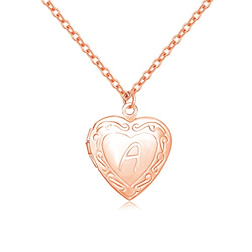 SENFAI Initial Alphabet Letter Heart Shaped Photo Frame Memory Locket Pendant Necklace 18