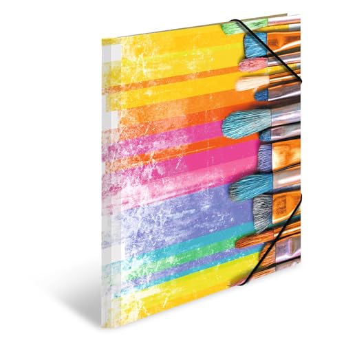HERMA Sammelmappe A3 Pinsel, Kinder Eckspanner-Mappe aus Pappe mit Kunst Motiv, Gummizug, Innenklappen und Innendruck für Jungen und Mädchen