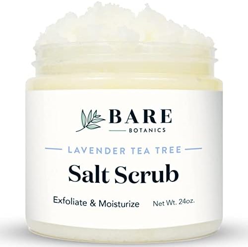 Bare Botanics Lavender Tea Tree Salt Scrub – 24oz of All Natural Skincare Goodness | Gently Exfoliating Body Scrub Packed With Skin Loving Moisturizers | & A Cute Wooden Spoon