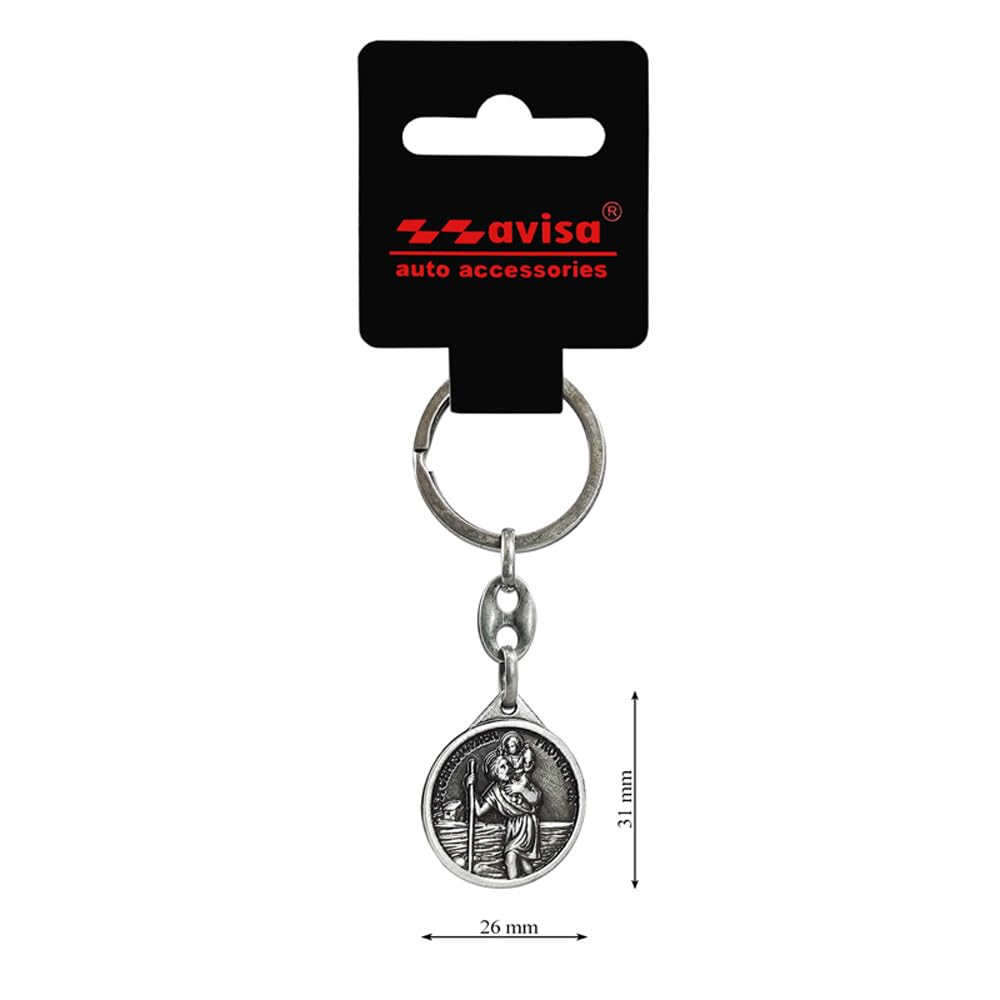 Porte-clés Acier Ovale Vierge Marieavec St Christophe
