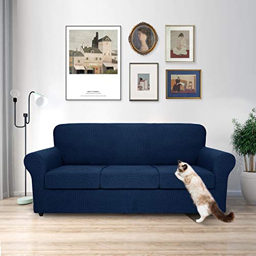 MAXIJIN 4 Piece Couch Covers for 3 Cushion Couch Super Stretch Sofa Cover for Dogs Pet Proof Fitted Furniture Protector Spandex Jacquard Non Slip Magic Sofa Slipcover Washable (Large, Navy Blue) by MAXIJIN - Image 2