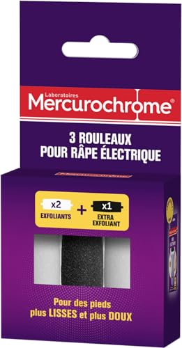 MERCUROCHROME - Rouleaux pour Râpe Électrique - 3 unités - 2 rouleaux exfoliants - 1 rouleau extra-exfoliant - Retire les peaux mortes, la corne et les...