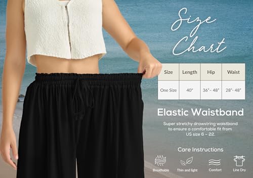 Joob Joob Palazzo Pants for Women - Wide Leg Flowy Plus Size Dress Pants - Elastic Stretch Waist Womens Trousers with Pockets4