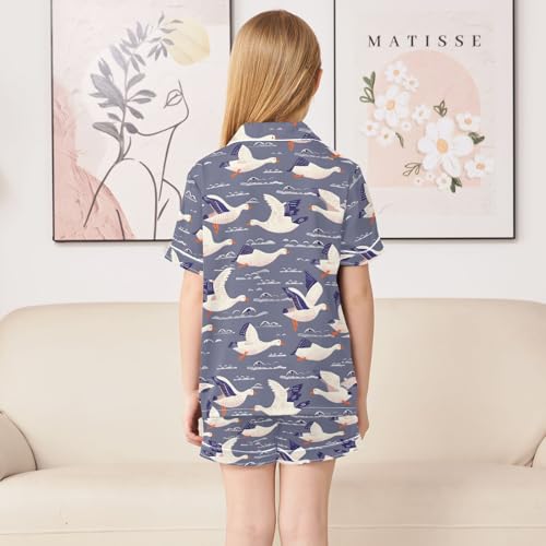 ALAZA Goose Ocean Vintage Satin Pajamas Set Short Sleeve Button Down Sleepwear Summer Pjs 2 Piece4