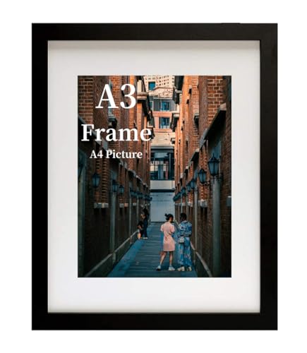 MEGAROOM Wood A3 Picture Frame - A3 Frame for 16.5 x 11.7 Inch (42 x 29.7 cm) Photo Wall Hanging - Photo Frame with Clear Perspex Front - Wall Mounting to Hang Portrait or Landscape (Black)