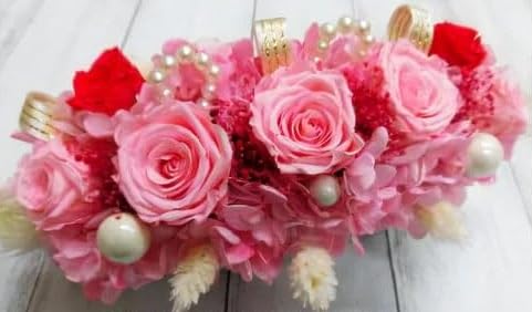 横長華やかアレンジ (ピンク)|プリザーブドアレンジ [0504]