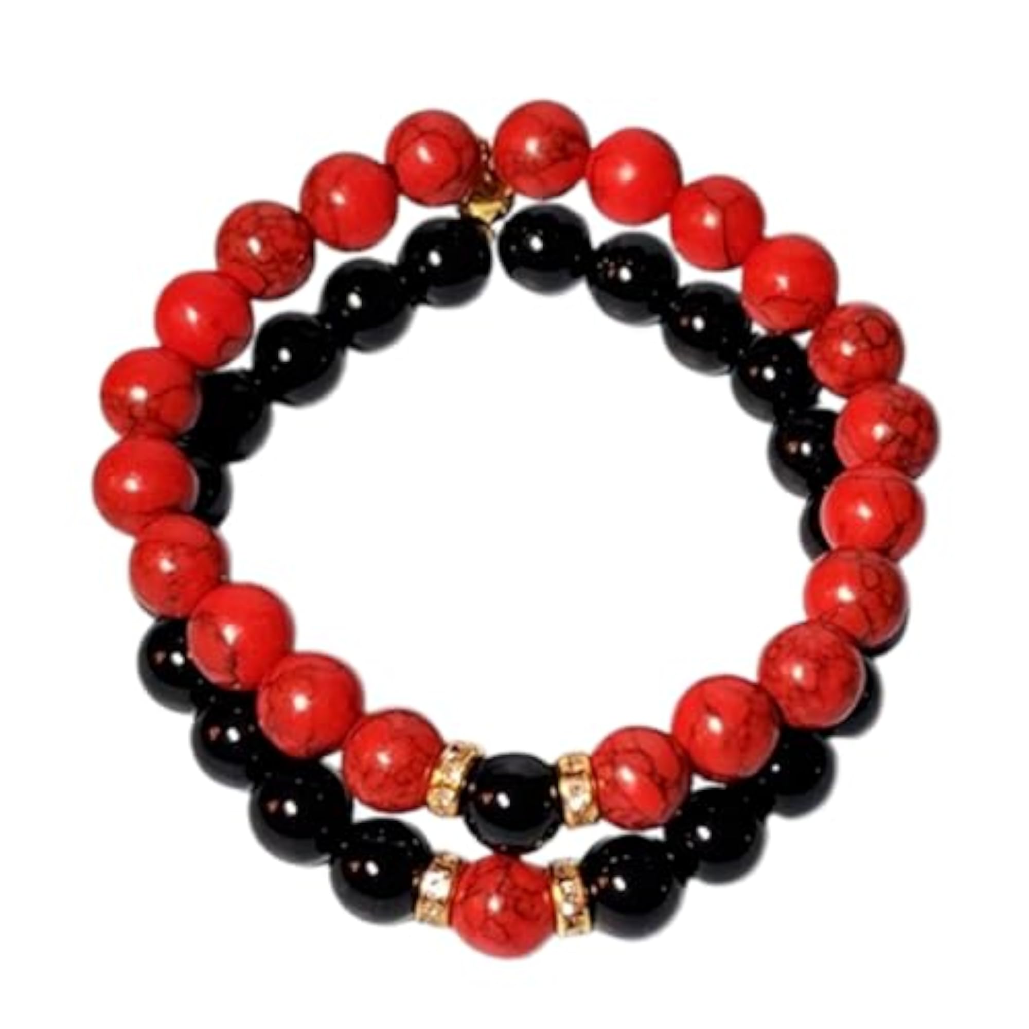 Red Turquoise & Black Onyx Couples Love Bracelet Set