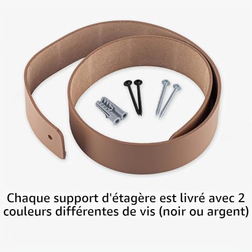 Supports d'étagères en cuir robustes sangles de suspension taupe - 7
