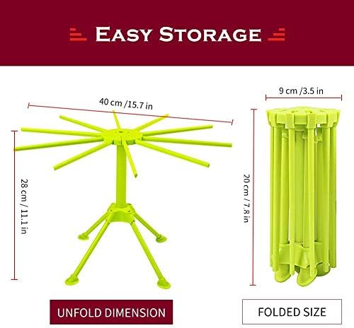 Ourokhome Collapsible Pasta Drying Rack- Plastic Household Noodle Stander with 10 Arms(Green)