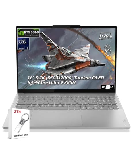 Image of Lenovo Yoga Pro 9i 16 inch Laptop - Intel Ultra 9 285H 16-Core, GeForce RTX 5060, 32GB RAM 1TB SSD, 16 inch 3.2K Tandem OLED 120Hz 1000-nits, Win11, WiFi7, Backlit KB, Luna Grey, w /2TB USB Drive, W /GaLiMu