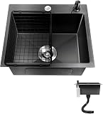 Lavello da cucina nero in acciaio inox 201, 45 × 40 cm, con set di scarico