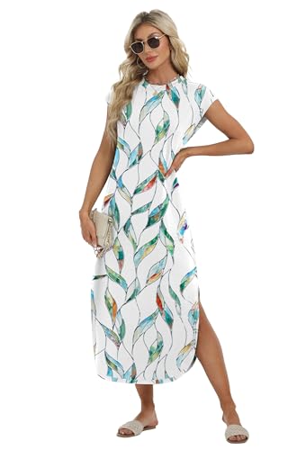 Image of HiMONE Beach Vacation Dresses for Women 2025 Sundress Cap Sleeves Casual Maxi Beach Dress with Pockets XS-2XL