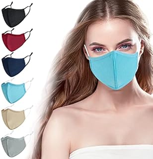 6 Pack Black Cotton Face Masks,Face Masks Washable,Reusable Face Mask,Face Covering,3-Layers Breathable Cloth Face Masks With Adjustable Ear Loops For Women Man (Meduim)/(Large)/(X-Large)