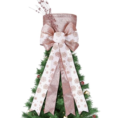 Poen Christmas Tree Topper Hat Shiny Sequins Top Hat with Bow Lengthened Ribbon Tree Topper Santa Christmas Decorations for Xmas Gift Ideas Holiday Winter Party Ornament Supplies(Pink Rose Gold) by Poen - Used condition - US$8.45