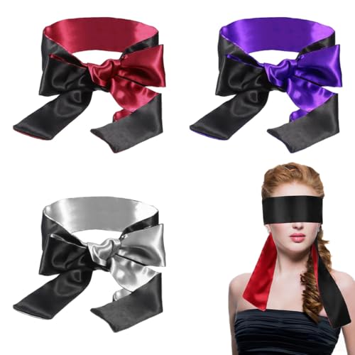 MKVZIYE 3 Pièce Masques de Sommeil, Blindfold, Satin Bandeau Oeil, Bandage Yeux/Bandeaux Yeux...