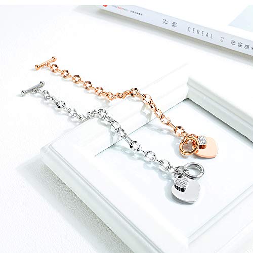 Kelistom 316L Stainless Steel Love Heart Charm Bracelet For Women Teen Girls Romantic Gift Silver/Rose/18K Gold Plated Ot Clasp Bracelets thumb #3