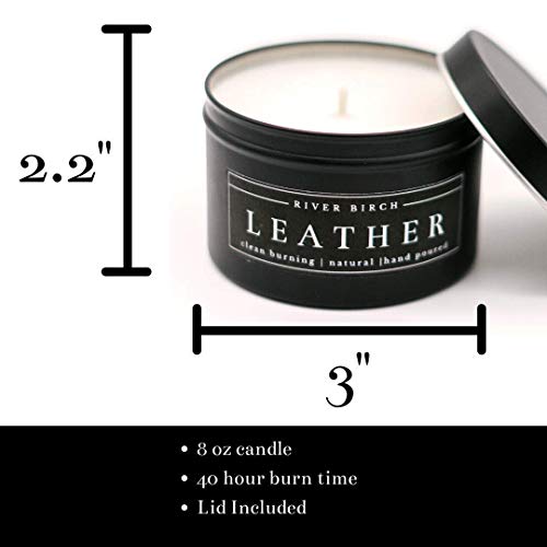River Birch Candles Leather Scented Candle | Premium, All-Natural, Non-Toxic, Soy Candles | 8 Oz. Black Matte Tin Travel Candle | Cozy Relaxing Gifts For Home #TOP5