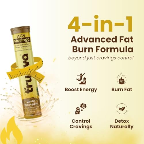 Image of ACV Moringa Tablets for Weight Management 30 Effervescent Tablets Zesty Pineapple Flavor with Moringa Extract | Cravings Control | Helps Digestion & Metabolism Support 15 Tablets (Pack of 2)