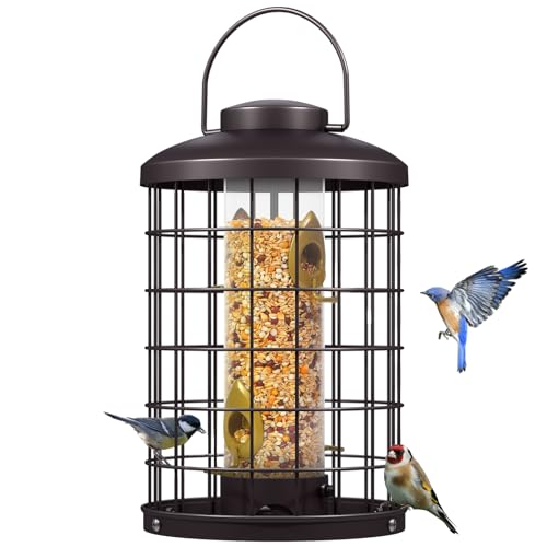 Mosloly Caged Bird Feeders Metal - 3 Lbs - Squirrel-Proof Wild Bird Feeders,...