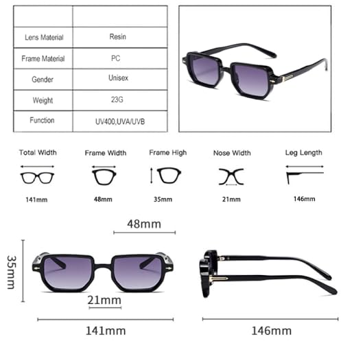 Retro Rectangle Rivets Men Punk Gradient Sunglasses Shades UV400 Fashion Olive Green Sun Glasses4