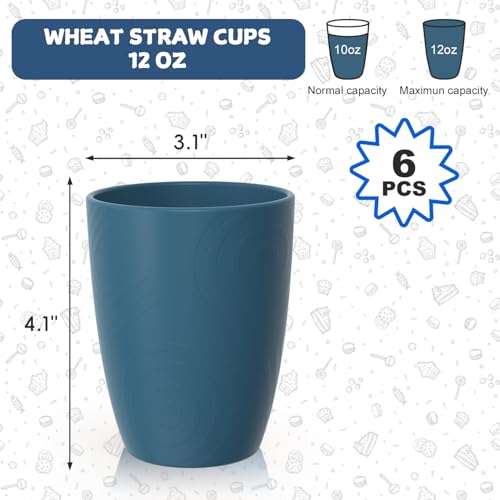 Image of Unbreakable Kids Plastic Cup Set of 6, 12oz Wheat Straw Cups, Blue | Reusable Dishwasher & Microwave Safe Kids Drinking Cups for Everyday Use, Kitchen, RV, Camping