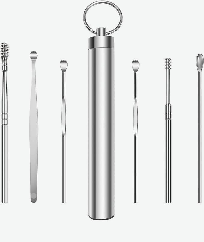 H&D PIPALIYA Ear Wax Removal Kit Reusable Cleaning Tools Cleaner Curette Tools With Waterproof Box Container Portable Key Ring for Purse Outdoor Wax Tool Set For Kids Men And Women (Stainless Steel 6pcs)-image-35