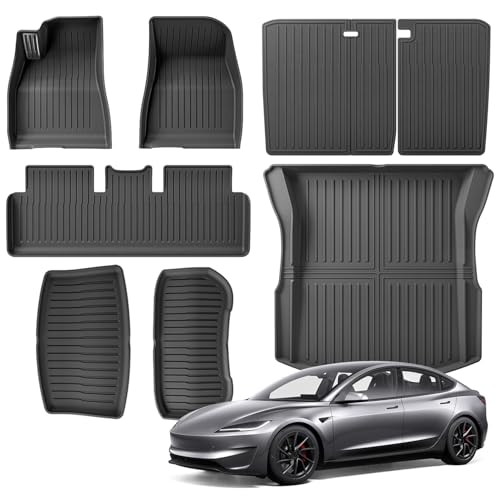 WUTGHUI TPE Floor Mats fit for Tesla Model 3 Highland 2024 2025 2026 All Weather Cargo Liner and Cargo Trunk Mats Front Rear Cargo Mat Full Set