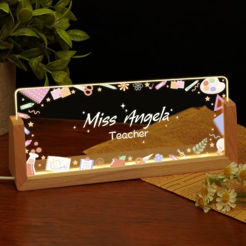 Image of Custom Name Plate for Desk, Personalized Light Up Acrylic Desk Name Plate, Personalized Office Gifts for Boss Coworkers Teacher, Employee Appreciation GIfts, Office Decor for Women Men