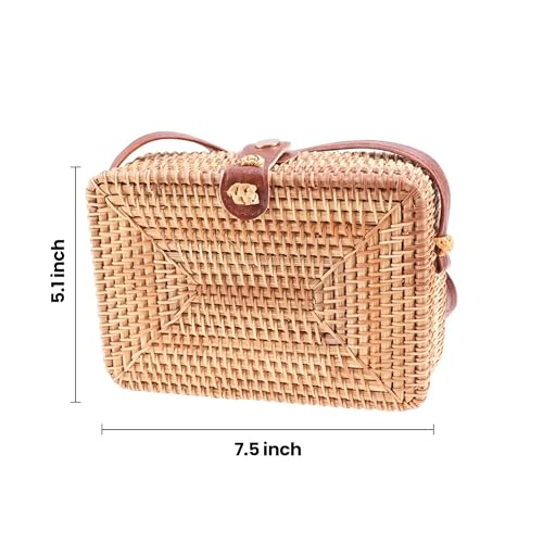 Handwoven Round Rattan Purse Crossbody – Straw Basket Wicker Bag for Women – Circle Summer Handbag3