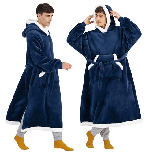 Bedsure Sherpa Wearable Blanket Hoodie — Oversized Navy