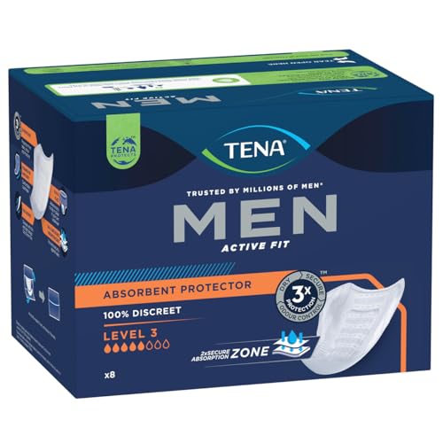 Tena Men - compresas para hombres con nivel 3 de protección y absorción – Paquete de 8