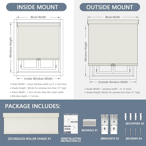 AOSKY Blackout Roller Shades Cordless Blinds for Windows, Free-Stop Shades with Valance, Thermal Insulated Fabric, UV Protection, Blinds for Home and Office 27" W x 72" H (68.5W x 183H cm) Ivory by AOSKY - Image 5