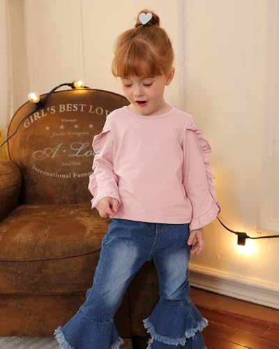 Image of Little Girls Clothes Kids Fall Winter Outfits Pant Set for Girl Age 4-8 | Girls Fall Winter Clothes, 2 Peices, Long Sleeve Shirt, Cute Clothing, Gifts, Family Photos, School, Christmas, Cotton Blend