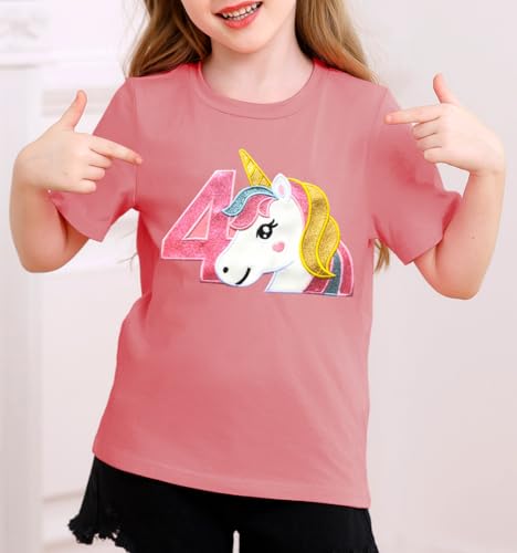 Image of Birthday Girl Shirt 3-5 Years Old Unicorn Mermaid Embroidery Toddler Girls Gift Cotton T-Shirts Tee for 3rd 4th 5th Birthday