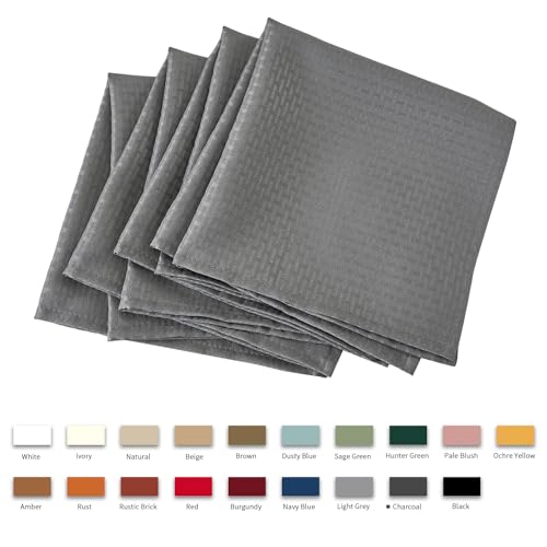 Image of maxmill Cloth Napkins Weaved Texture Pattern Soft Comfortable and Luxury Serviette for Restaurant Family Dinners Weddings Parties and Banquets Set of 4 Pieces, 20 x 20 Inch Charcoal Gray