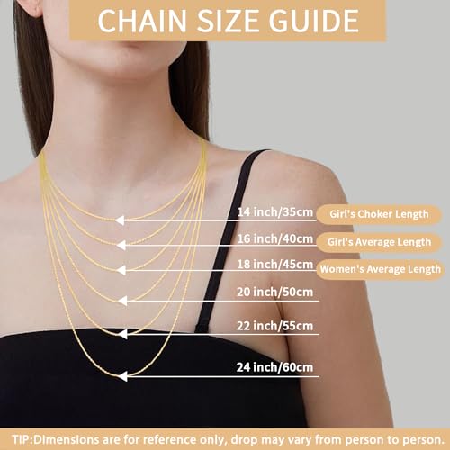 Momlovu Solid 18k Gold Over 925 Sterling Silver Chain Necklace for Women, 1.1mm Cable Chain Hypoallergenic Replacement Necklace, Sturdy&Shiny Women's Chain Necklaces 14/16/17/18/20/22/24 Inch3