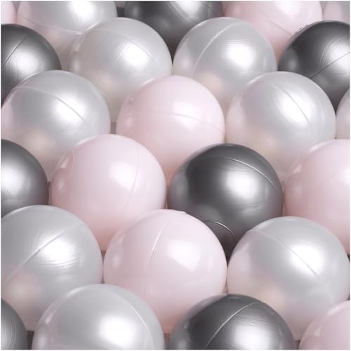 MISIOO 600 bolas para piscina de bolas de 6 cm – Rosa – Perla – Plata – Bolas suaves y no tóxicas – Juguetes Bebé. Gran cantidad para una diversión sin fin y complemento ideal para cualquier área de