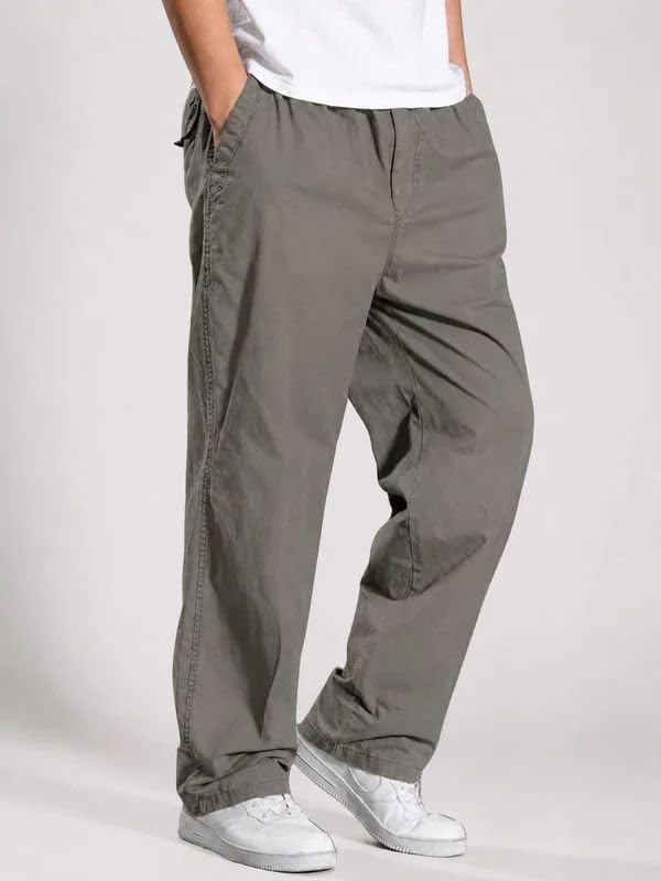 Image of Men's Pure Cotton Cargo Pants | Regular Fit Multi-Pocket Casual Trousers for Men | Solid Black Utility Cargo Bottom Wear | Comfortable Everyday Wear Pant