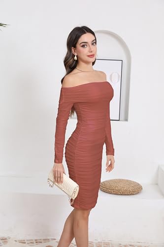 Image of Fooullaide Women's Sexy Off Shoulder Sleeveless Bodycon Ruched Midi Dress