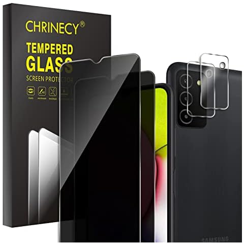 CHRINECY [4 Pack] 2Pack Privacy Screen Protector Compatible for Samsung Galaxy A03s with 2Pack Camera Lens Protector, 9H Hardness,Anti Spy Anti Peeping Tempered Glass Screen Protector Cover
