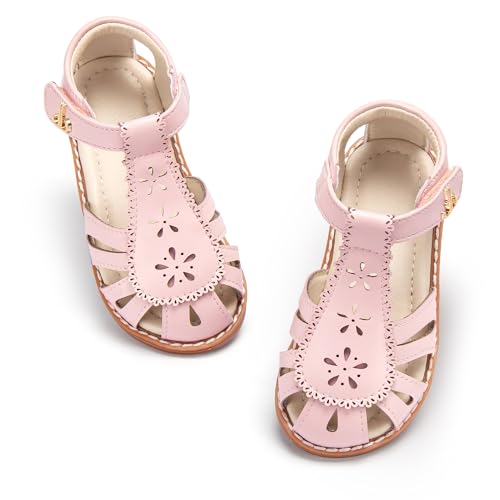Image of THEE BRON Toddler Girls Closed-Toe Sandals Sweet Retro Cutout Summer Dress Shoes