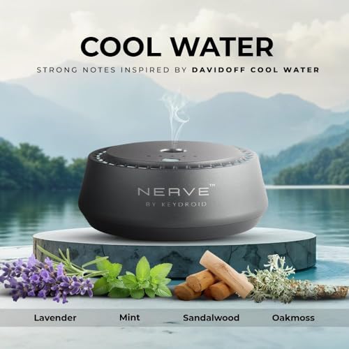 Image of Keydroid Nerve Mindful Fragrances 30ml | Car Aroma Diffuser | Aromachology based | Long-Lasting, Anti-Odour Perfume | Rechargeable & Refillable (Cool Water)