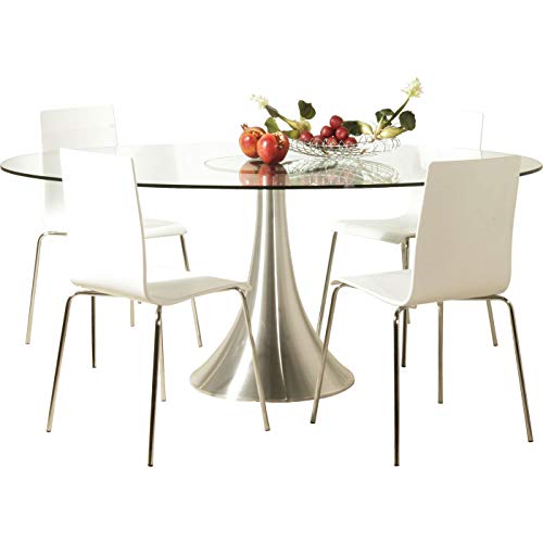 Kare Design Tisch Grande Possibilita, Weiß, Silber, 4-6 Personen, Ovaler Esszimmertisch, Minimalistisch, Essbereich, Retro-Style, Pflegeleicht, Sicherheitsglas Tischplatte, 76x120x180 cm (HxBxT)