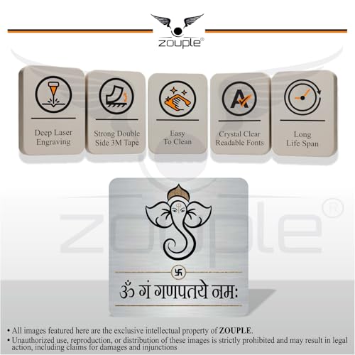Image of GANESHA GANPATI MANTRA Sign, 6X6 Inch, Durable Steel, Self-Adhesive
