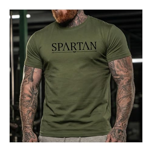 GYMTIER Spartan Forged - Spartan - T-shirt de gymnastique pour hommes, entraînement de musculation, haut de levage, vêtements, vert, M – vue 2