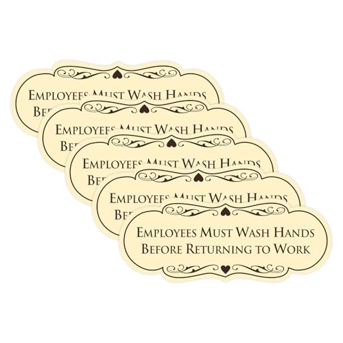 Signs ByLITA Designer Employees Must Wash Hands Before Returning to Work Sign - Durable Material and Easy Installation (Ivory/Dark Brown) - Medium (5 Pack)