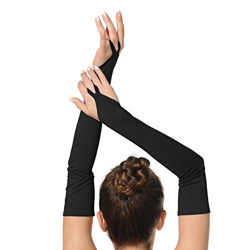 ALLNOWA Women's Fingerless Over Elbow Length Gloves Spandex Costume Long Gloves One Size Fits All (Black)