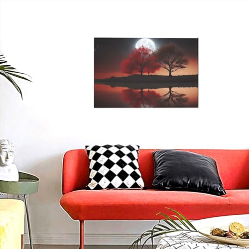 Peinture moderne arbre rouge toile décorative haute définition