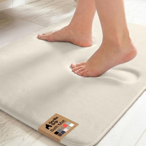 Image of GORILLA GRIP Memory Foam Bath Rugs, Soft Absorbent Velvet Bathroom Mats, Durable Dots on Underside, Machine Washable Bathmat, Carpet Rug Room Decor for Shower Floor, 24x17 Mat, Champagne